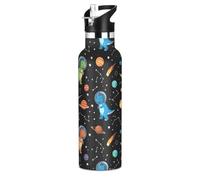 Borraccia per bambini per la scuola, bottiglia d'acqua per bambini in acciaio inox per viaggi o scuola, 590 ml, senza BPA, motivo: dinosauri colorati dei cartoni animati spaziali pianeti