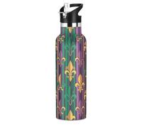 Borraccia per bambini per la scuola, in acciaio inox, per viaggi o scuola, 590 ml, senza BPA, Fleur De Lis Mardi Gras
