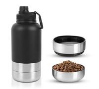 Borraccia per cani da viaggio, 950 ml, 4 in 1, con ciotola per acqua e ciotola, isolata in acciaio inox, senza BPA, accessorio per cani per viaggi, escursioni, passeggiate