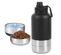Borraccia per cani da viaggio, borraccia per cani in viaggio, thermos in acciaio inox, con ciotola per acqua e ciotola per alimenti, contenitore per cani, per escursioni, viaggi, passeggiate
