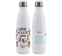 Borraccia per la maestra | Regalo personalizzato con bambini allegri all'asilo/materna, nome insegnante e classe | Bottiglia termica in Acciaio Inox