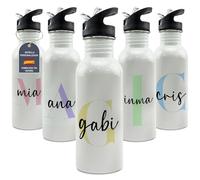 Borraccia personalizzata con nome. Bottiglia acqua acciaio inox 600ml palestra. Regalo personalizzato uomo donna. Regalo Festa della Mamma. Tappo con cannuccia, senza BPA.