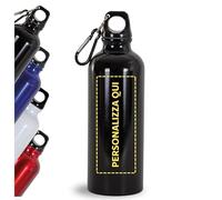 Borraccia Personalizzata con Nome, Immagine, Logo o Testo - Bottiglia Personalizzata 500 ml in Alluminio per Scuola, Ufficio o Palestra - Gadget Aziendali Personalizzabili (Nero)
