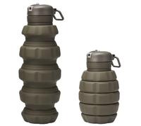 Borraccia pieghevole a forma di granata, 500 ml, in silicone, verde militare, con moschettone, a prova di perdite, regalo per appassionati di militari e carri armati, palestra, campeggio ed