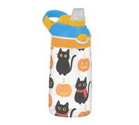 Borraccia portatile in Tritan con gatto nero e zucche di Halloween, con coperchio con cannuccia, per palestra, viaggi, casa, scuola, ufficio, Botella de agua para ni?os