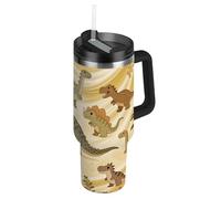 Borraccia riutilizzabile in acciaio inossidabile con dinosauro marrone con cannuccia resistente alle perdite, tazza da caffè portatile decorativa per casa, ufficio o auto termo para agua Acero