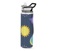 Borraccia riutilizzabile in plastica Tritan senza BPA, riutilizzabile, da 907,2 ml, con motivo con cartoni animati, con motivo universo e luna, con cinturino per il trasporto, senza BPA, in plastica