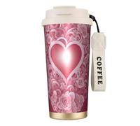 Borraccia romantica a forma di cuore con coperchio con cannuccia, in acciaio inox, imboccatura larga, isolata, a prova di perdite,