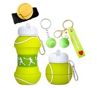 Borraccia Silicone Design Tennis per Bambini e Adulti, Borraccia Silicone con Portachiavi Tennis, Bottiglia Richiudibile da 550 ml, Sfera da polso, Adatta Scuola, Viaggi All'aperto e Sport