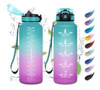 Borraccia Sportiva - 1.5L, Borraccia Palestra con Cannuccia, a Prova di Perdite, Facile Pulizia, Riutilizzabile, Bottiglia Acqua con Indicatore del Tempo per Adulto, Scuola, Lavoro, Bici, Viaggio