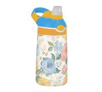 Borraccia sportiva con fiori floreali beige con manico coperchio bottiglia portatile in Tritan per sport, viaggi e scuola termos para agua fria para ni?os