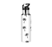Borraccia sportiva in acciaio inox bianco con palme dei cartoni animati, 590 ml, senza BPA, con cannuccia, a prova di perdite