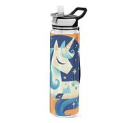 Borraccia sportiva in plastica arancione con simpatici unicorni, per diario, design unico, decorazione per viaggi, casa, ufficio, patio