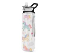 Borraccia sportiva in plastica trasparente con disegni di unicorni colorati e carini cartoni animati per diario, portatile, lavoro, viaggi, casa, ufficio