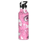 Borraccia sportiva leggera con motivo anime, con occhi di pesca, 590 ml, con coperchio con cannuccia, isolamento sottovuoto a doppia parete, per viaggi, campeggio, bicicletta