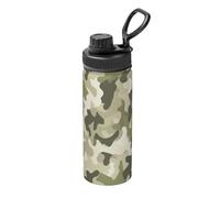 Borraccia sportiva mimetica verde militare beige, 510 ml, in acciaio inox, isolata, a prova di perdite, fiaschetta calda e fredda, tazza da viaggio per escursionismo e ciclismo