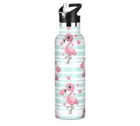 Borraccia sportiva per bambini a tenuta stagna, per bambini e bambine, 590 ml, senza BPA, con simpatici fenicotteri rosa