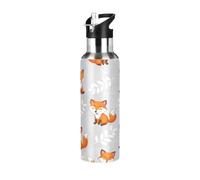 Borraccia sportiva senza BPA, 907 ml, isolata, in acciaio inox, con cannuccia, per palestra, viaggi, scuola, con simpatiche volpi in stile cartone animato