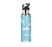 Borraccia sportiva senza BPA, con cannuccia, da 907,2 g, in acciaio inox, per palestra, viaggi all'aperto, scuola, nuvole, blu delicato