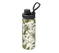Borraccia sportiva vintage con gigli verde oliva, 510 ml, in acciaio inox, isolata, a prova di perdite, fiaschetta calda e fredda, tazza da viaggio per escursionismo e ciclismo
