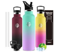 Borraccia Termica 1 litro, Borraccia con Cannuccia, Senza BPA, per Montagna | Borracce Termiche, Senza Perdite, Borraccia Acciaio Inox, Isolato Sottovuoto, Borraccia Metallo per Fitness, Corsa