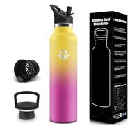 Borraccia Termica, 1L Senza BPA, Borracce Termiche, Bottiglia Acqua Con Cannuccia e 2 Coperchi, Borraccia Acciaio Inox, 18/8 Acciaio Inossidabile, Borracce per Palestra, Ufficio - Giallo&rosa