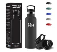 Borraccia Termica, 500 ml Senza BPA, Borracce Termiche, 18/8 Acciaio Inossidabile, Borraccia Acciaio Inox, Bottiglia Acqua Con Cannuccia e 2 Coperchi, Borracce per Scuola, Yoga, Alpinismo - Nero