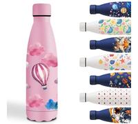 Borraccia Termica, 500ml Borraccia Bambini, Borraccia Termica Personalizzata, Borraccia Metallo Senza Perdite, Borraccia Bambini Acciaio, per Scuola, Uffici, Campeggio, Ciclismo, Palloncino- Rosa