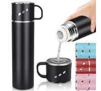 Borraccia Termica 550 ML, Tazza Termica in Acciaio Inox a Prova di Perdite, Bottiglia Termica Mantiene le Bevande Fredde per 12 Ore e Quelle Calde per 12 Ore, Termos Caffè Isolata Sottovuoto, Nero