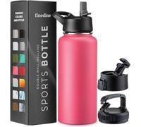 Borraccia termica a tripla parete, 950 ml, con cannuccia, in acciaio inox, con 3 coperchi a prova di perdite, per viaggi, scuola, sport, palestra, uomini, donne e bambini (sorprendente rosa francese)