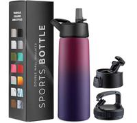 Borraccia termica a tripla parete con cannuccia, in acciaio inox, con 3 coperchi a prova di perdite, per viaggi, scuola, sport, palestra, uomini, donne (colore viola sognante, 750 ml)