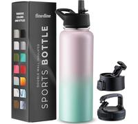 Borraccia termica a tripla parete, con coperchio con cannuccia, coperchio a ribalta, tappo a bocca larga, in acciaio inox, per viaggi, scuola, sport, palestra (rosa e verde sognante, 1180 ml)