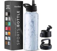 Borraccia termica a tripla parete, con coperchio con cannuccia, coperchio a ribalta, tappo a bocca larga, in acciaio inox, per viaggi, scuola, sport, palestra (marmo bianco fresco, 1180 ml)