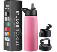 Borraccia termica a tripla parete da 750 ml, con cannuccia, in acciaio inox, con 3 coperchi a prova di perdite, per viaggi, scuola, sport, palestra, uomini, donne (sorprendente rosa francese)