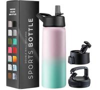 Borraccia termica a tripla parete da 750 ml, con cannuccia, in acciaio inox, con 3 coperchi a prova di perdite, per viaggi, scuola, sport, palestra/uomini, donne (rosa-verde sognante)