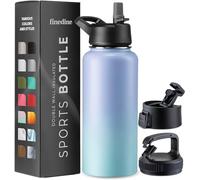 Borraccia termica a tripla parete da 950 ml, con cannuccia, in acciaio inox, con 3 coperchi a prova di perdite, per viaggi, scuola, sport, palestra, uomini, donne e bambini (miscela blu acciaio