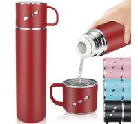 Borraccia Termica, Borracce Termiche in Acciaio Inox 550 ML, Tazza Termica Isolamento Sottovuoto a Doppia Parete, Bottiglia Termica a Prova di Perdite per Palestra, Scuola, Sport, Campeggio - Rosso
