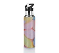 Borraccia termica colorata con foglie pastello, 590 ml, con coperchio a prova di perdite, borraccia sportiva da viaggio per bevande fredde e calde, ideale per palestra, escursionismo, campeggio