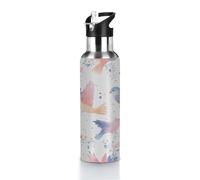 Borraccia termica con foglie di uccelli dai colori pastello, 590 ml, con coperchio a prova di perdite, borraccia sportiva da viaggio per bevande fredde e calde, ideale per palestra, escursionismo