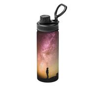 Borraccia termica con manico in acciaio inox, con scritta "Looking Up Into The Night Sky" da 510 ml, per scuola e viaggi