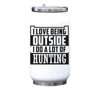 Borraccia termica con scritta "I Love Being Outside I Do a Lot Of Hunting Thermo" isolata sottovuoto, taglia unica, colore bianco