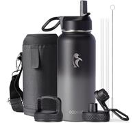 Borraccia termica da 0,94 l con cannuccia, Coolflask in acciaio inox con 3 tappi, a bocca larga per sport o ufficio, senza BPA, mantiene il freddo fino a 48 ore o il caldo fino a 24 ore, colore Piano
