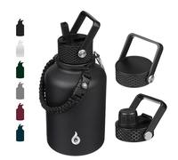 Borraccia termica da 1,5 l, con 3 coperchi, colore: nero