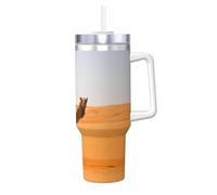 Borraccia termica da 1180 ml con stampa di un cammello del deserto con cannuccia e manico, borraccia da viaggio per caffè caldo e freddo