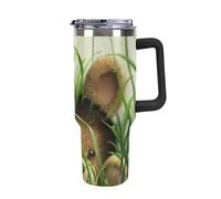 Borraccia termica da 1180 ml in acciaio inox, tazza da viaggio per auto con cannuccia, grande tazza per bevande calde e fredde per l'uso quotidiano, simpatico orso sembra dal buco nell'erba