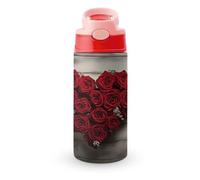 Borraccia termica da 12 OZ con cannuccia con tappo a scatto - Borracce in acciaio inossidabile a prova di perdite, rose rosse a forma di cuore