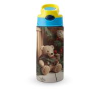 Borraccia termica da 12 OZ con cannuccia con tappo a scatto - Borracce in acciaio inossidabile a prova di perdite, bambola a forma di orso con ramo di albero di Natale