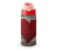 Borraccia termica da 12 OZ con cannuccia con tappo a scatto - Borracce in acciaio inossidabile a prova di perdite, rose rosse a forma di cuore