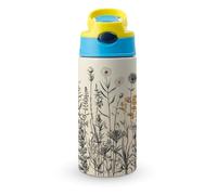 Borraccia termica da 12 OZ con cannuccia con tappo a scatto - Borracce in acciaio inossidabile a prova di perdite, floreali, erbe aromatiche e botaniche