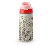 Borraccia termica da 12 OZ con cannuccia con tappo a scatto - Borracce in acciaio inossidabile a prova di perdite, floreali, erbe aromatiche e botaniche